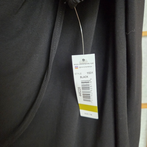 NWT R&M RICHARDS BLACK STRETCH POLYESTER SHEATH ASYMMETRICAL EVENING DRESS 14 - Picture 7 of 9